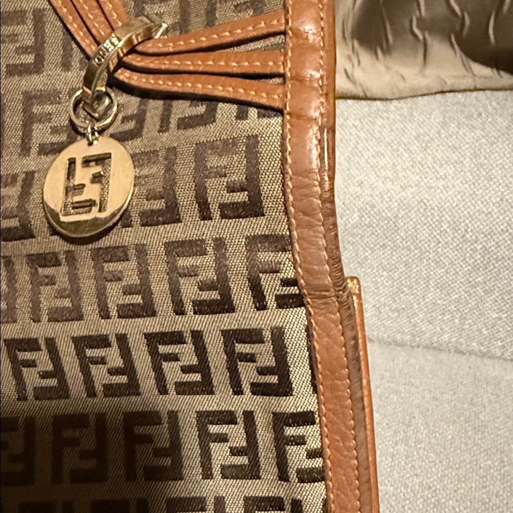 Authentic Fendi Brown Charm Zucchino Canvas Wallet - Picture 4 of 16